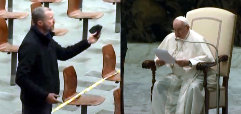 A man interrupts the pope and tells him that he is not a king and that God rejects him